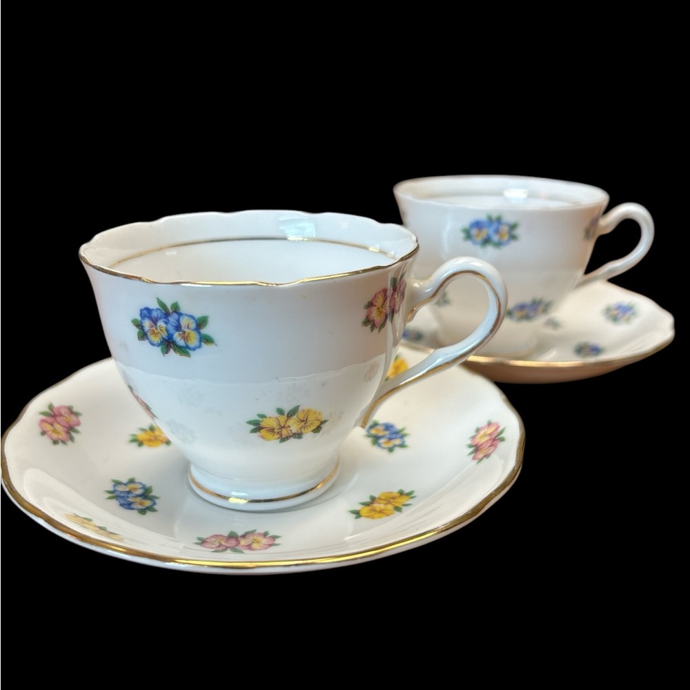 Two sets of vintage Colclough Teacups and Saucers Bone China Gold Trim